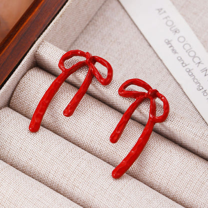 Women's Temperament Style Red Bow High-grade Design Earrings