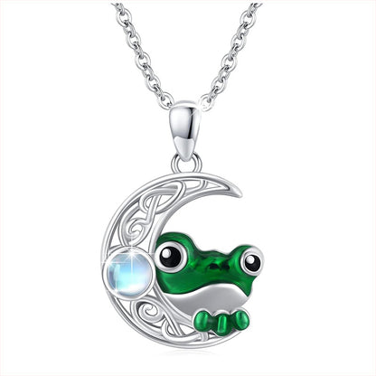 Fashion Little Frog Hollow Moon Bend Gem Dripping Necklaces