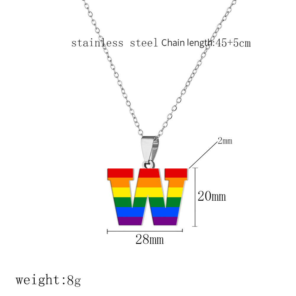 Women's Color Rainbow Letter Printing Titanium Steel Stainless Pendants