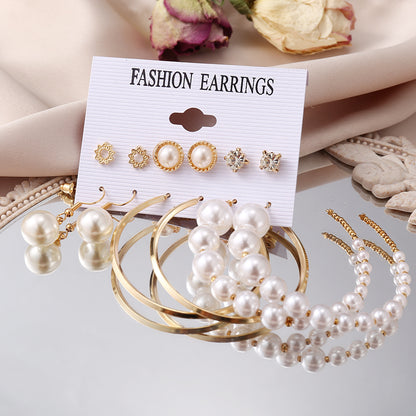Pearl Tassel Suit Creative Simple Geometric Earrings