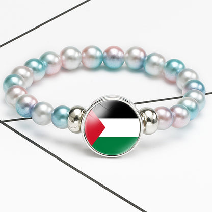 Flag Pattern Time Stone Black Elastic Bracelets