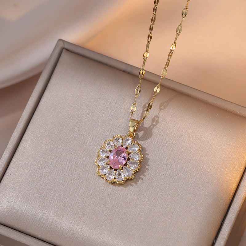 Women's Inlaid White Zircon Stone Flower Rhinestone Necklaces