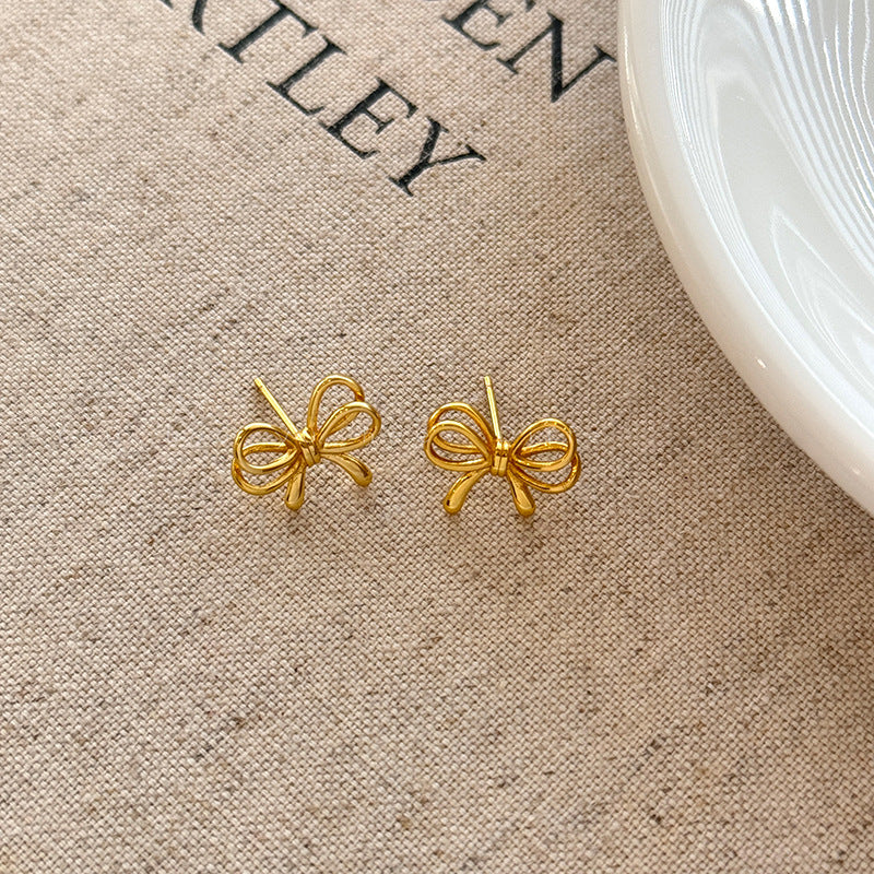 Sier Needle Fashion Bowknot Petite High Sense Earrings