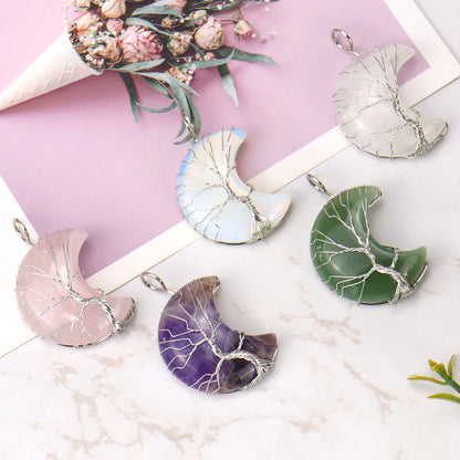 Winding Moon Natural Stone Amethyst Lucky Necklaces