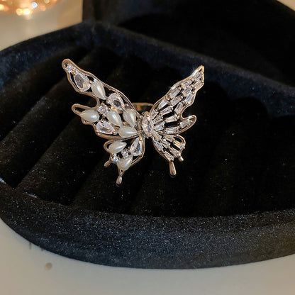 Electroplated Freshwater Pearl Zircon Stitching Butterfly Exquisite Rings