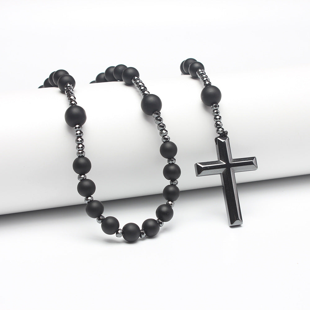 Men's Summer Black Natural Round Beads Long Chain Necklaces