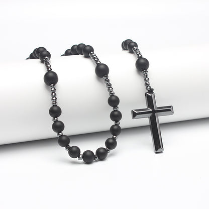 Men's Summer Black Natural Round Beads Long Chain Necklaces