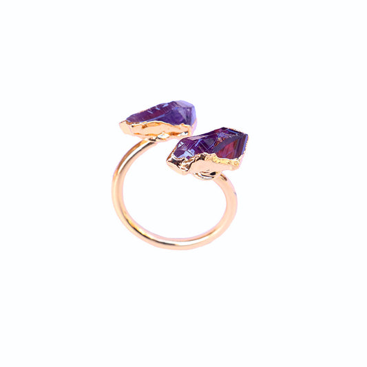 Black Tourmaline Amethyst Opening Adjustable Exaggerated Rings