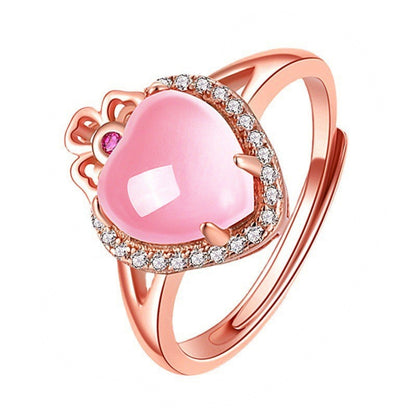 Love Crown Pink Crystal Style Light Extravagant Heart Rings