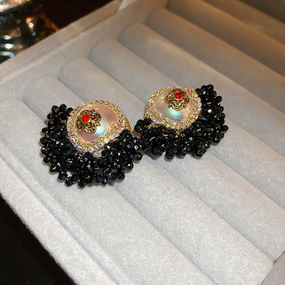 Needle Black Crystal Geometric Ear Minority Fashion Temperament Entry Earrings