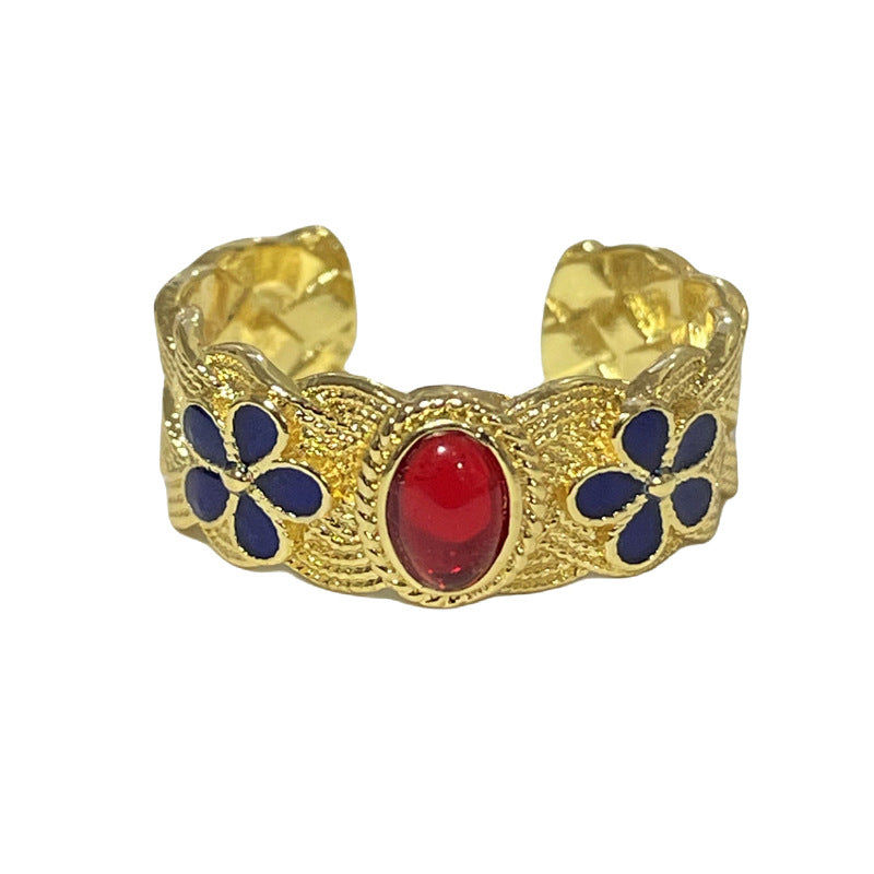 Women's Vintage Gold Enamel Bamboo Fashion High Rings