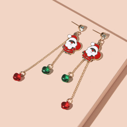 Sweet Cute Santa Claus Long Bell Earrings