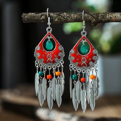 Color Daisy Ornament Fan-shaped Leaves Ethnic Earrings