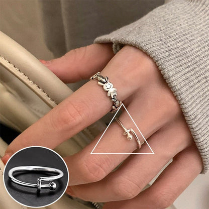 Female Sier Personality Distressed Geometric Simple Rings