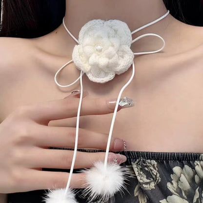 Pearl Bow Plush Atmosphere Sense Niche Necklaces