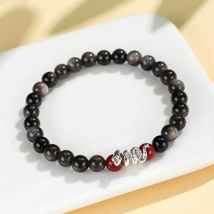 Year Of Snake Sier Rose Beaded Couple Bracelets