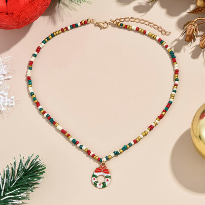 Christmas Colorful Beaded Female Santa Claus Necklaces