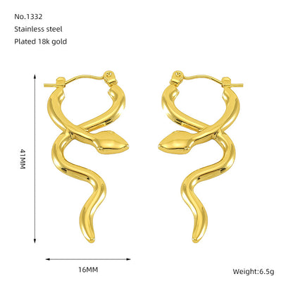 Women's Snake-shaped Titanium Steel Ear Clip Niche Personality Gold-plated Earrings