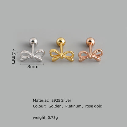 Women's Bow Sterling Sier Twisted Bead Screw Earrings