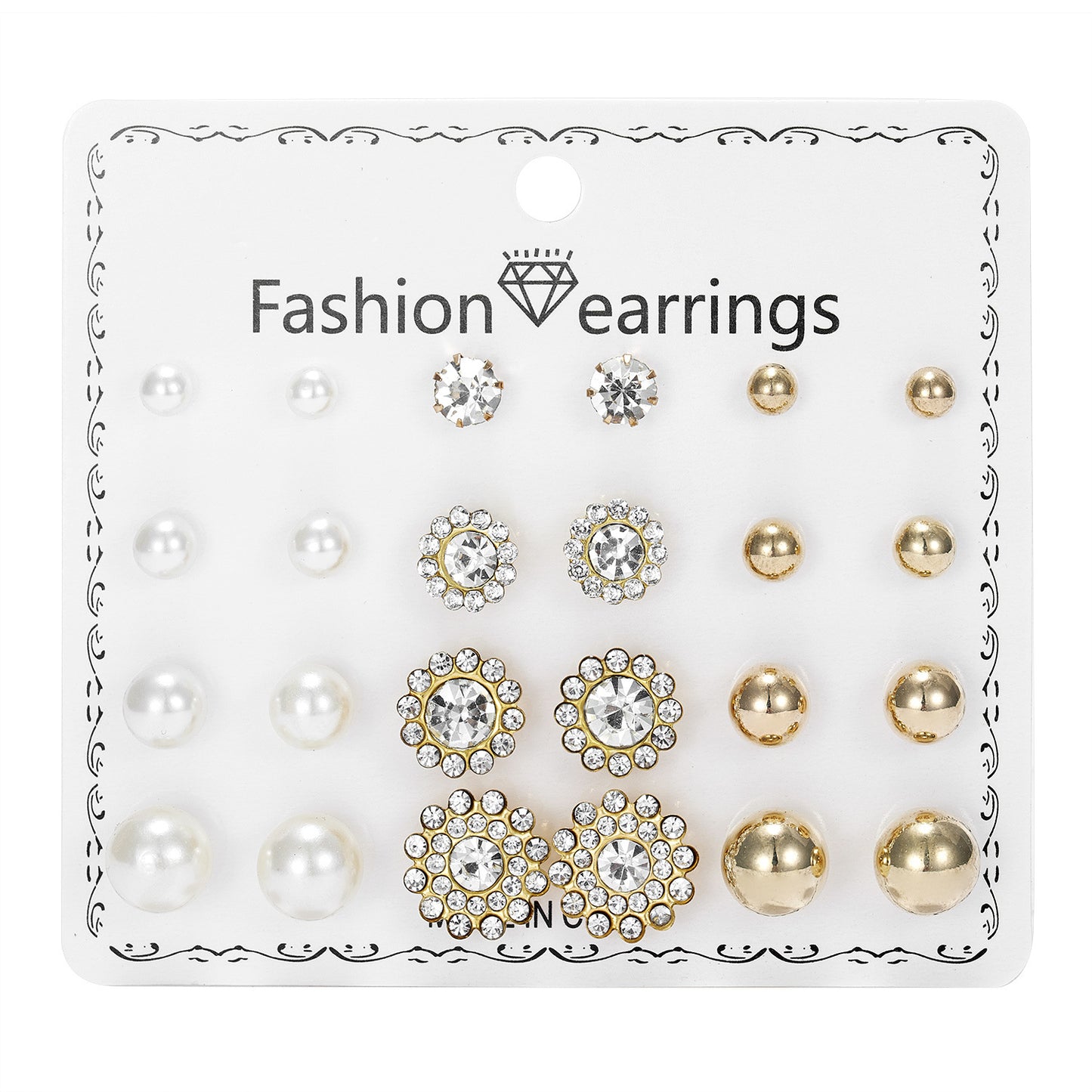 Month Earings Set Rhinestone Geometric Pearl Earrings