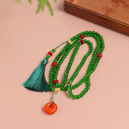 Chinese Style Long Green Beaded National Chain Necklaces