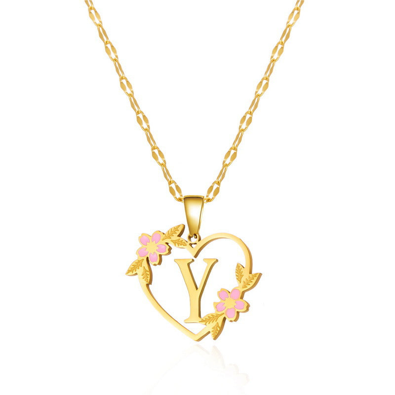 Fashion Letter Flower Cutout Love Titanium Steel Necklaces