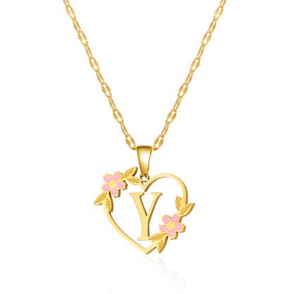 Fashion Letter Flower Cutout Love Titanium Steel Necklaces