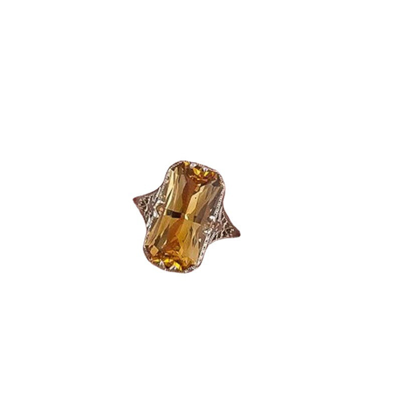 Citrine Hollow Carved Exaggerated Sier Hand Rings