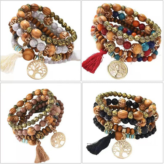 Style Wooden Bead Beaded Elastic String Bracelets