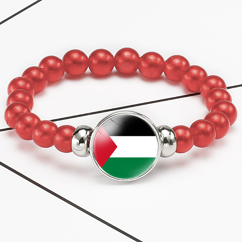 Flag Pattern Time Stone Black Elastic Bracelets