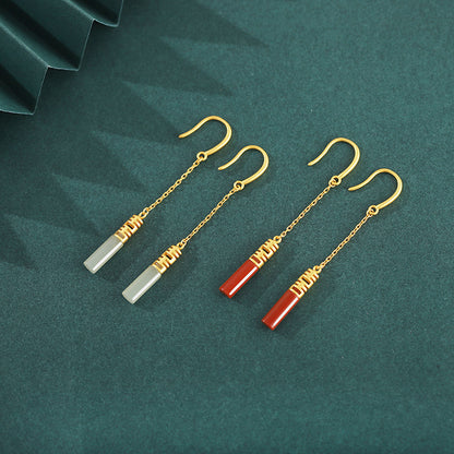 Women's Red Agate Double Happiness Gilding Hanging Earrings