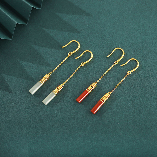 Women's Red Agate Double Happiness Gilding Hanging Earrings