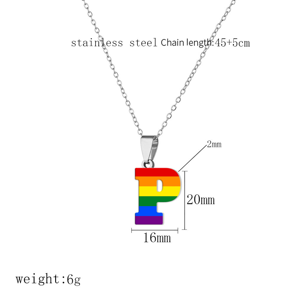 Women's Color Rainbow Letter Printing Titanium Steel Stainless Pendants