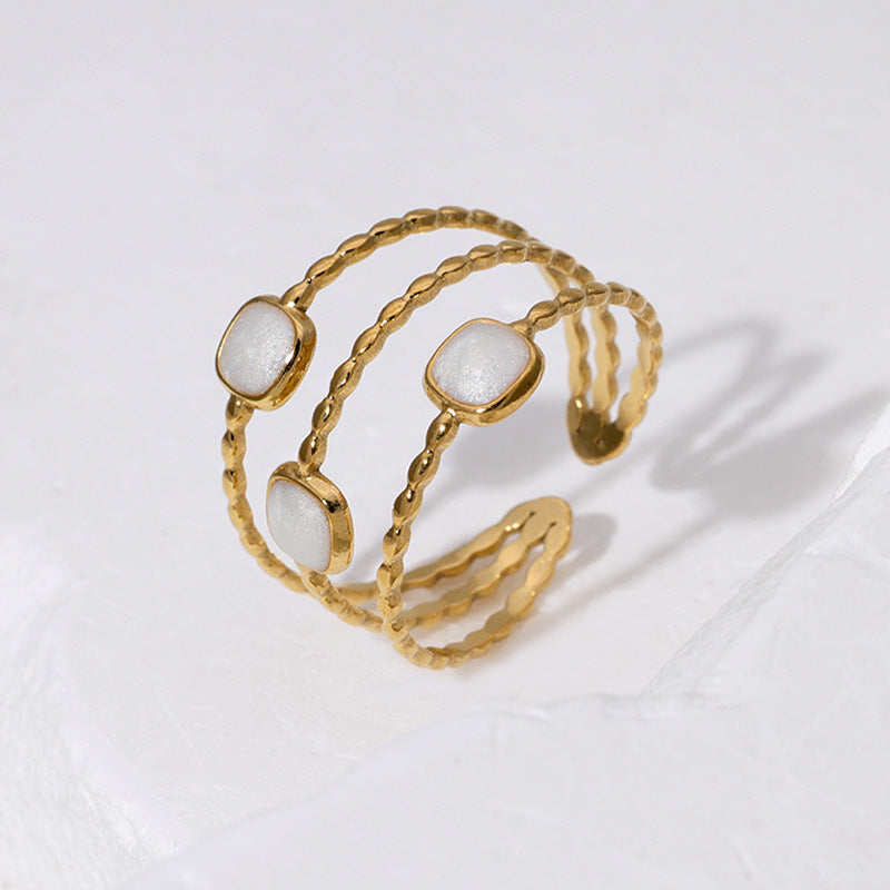 Women's Steel Geometric Open Drop Oil Gold Plated Minimalist Design Rings