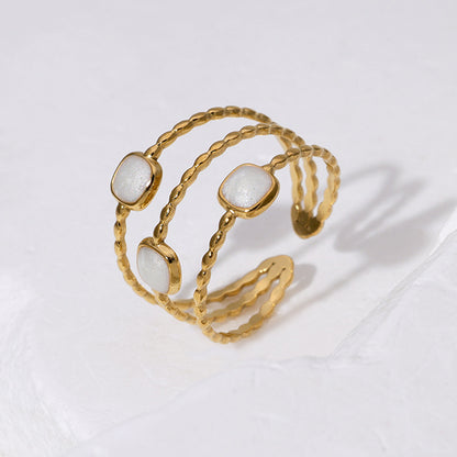 Women's Steel Geometric Open Drop Oil Gold Plated Minimalist Design Rings