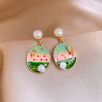 Women's Enamel Oil Painting Style Light Luxury Earrings