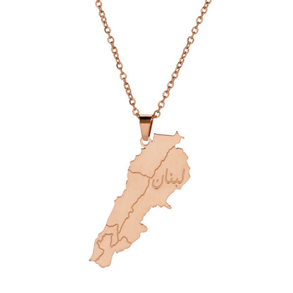 Charm Ornament Titanium Steel Lebanon Map Necklaces