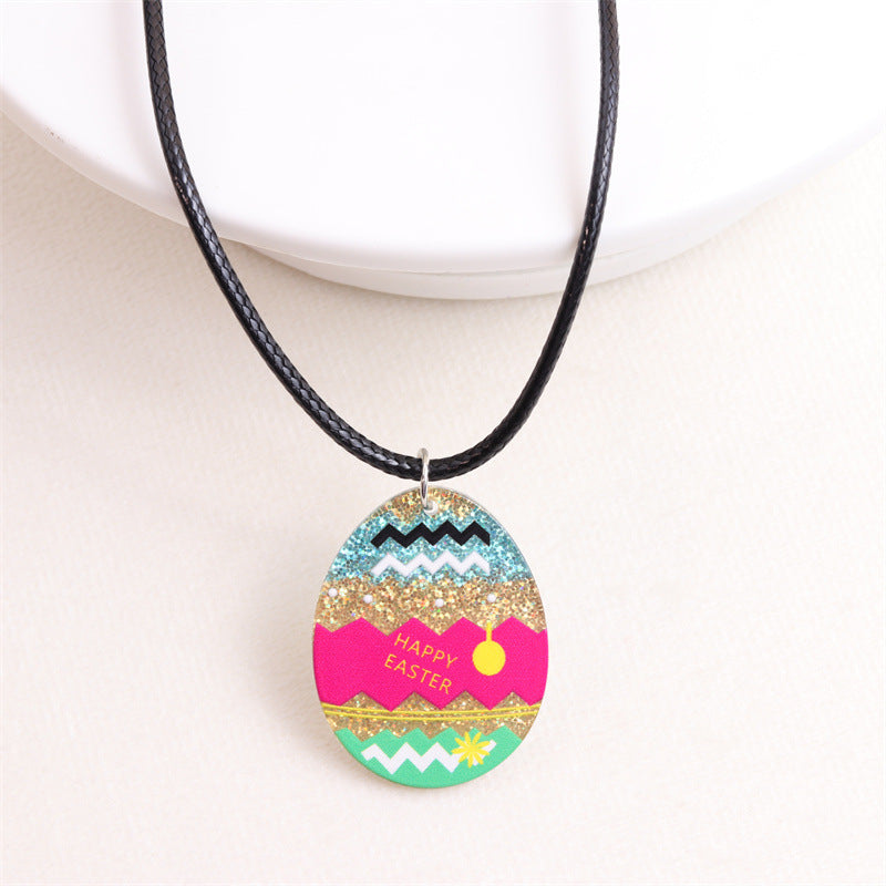 Egg Rabbit Colorful Printed Acrylic Personality Necklaces