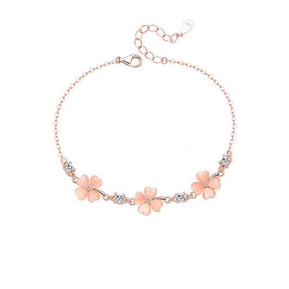 Clover Pink Crystal Female Summer Girlfriends Necklaces