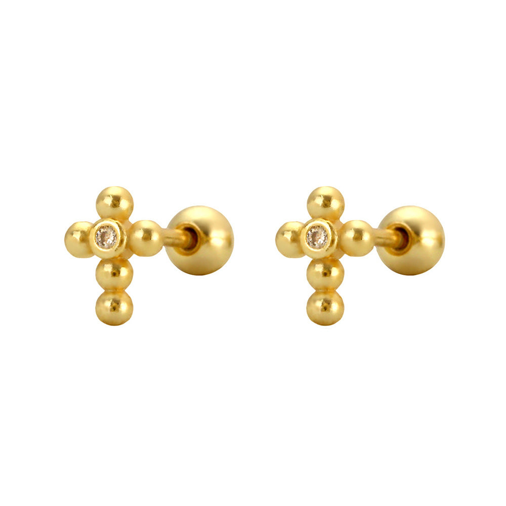 Ear Sier Cross Diamond Threaded Indie Earrings