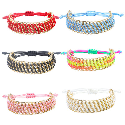 Colorful Chain Woven Wide Body Gold Bracelets