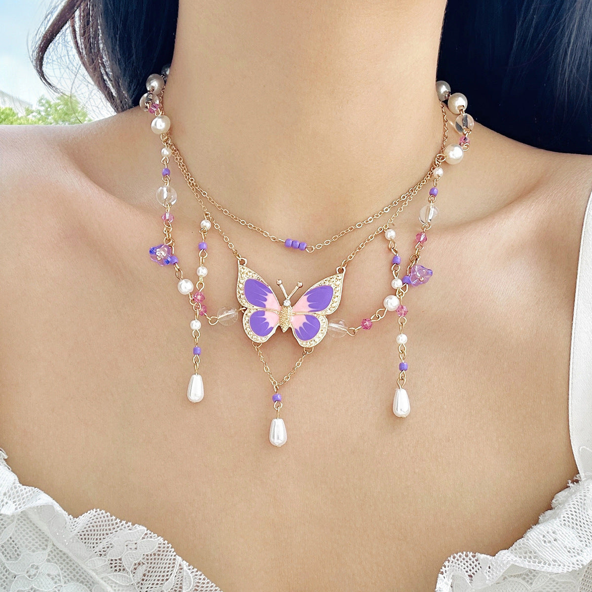 Women's Ornament Sweet Design Pearl Cool Butterfly Necklaces