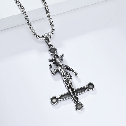 Devil Satan Goat Inverse Cross Titanium Pendants