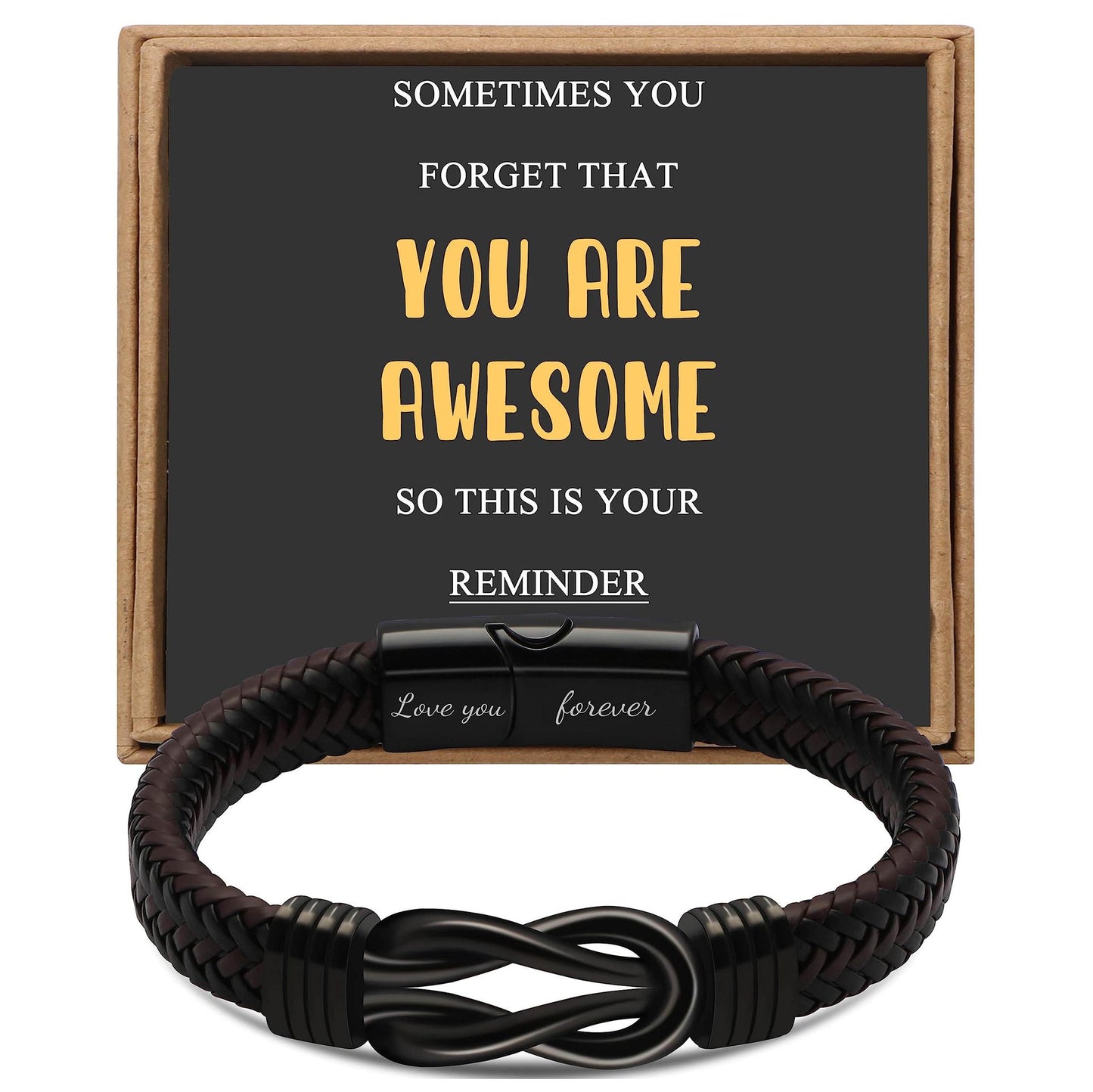 Leather Lettering Stainless Steel Magnetic Twist Bracelets