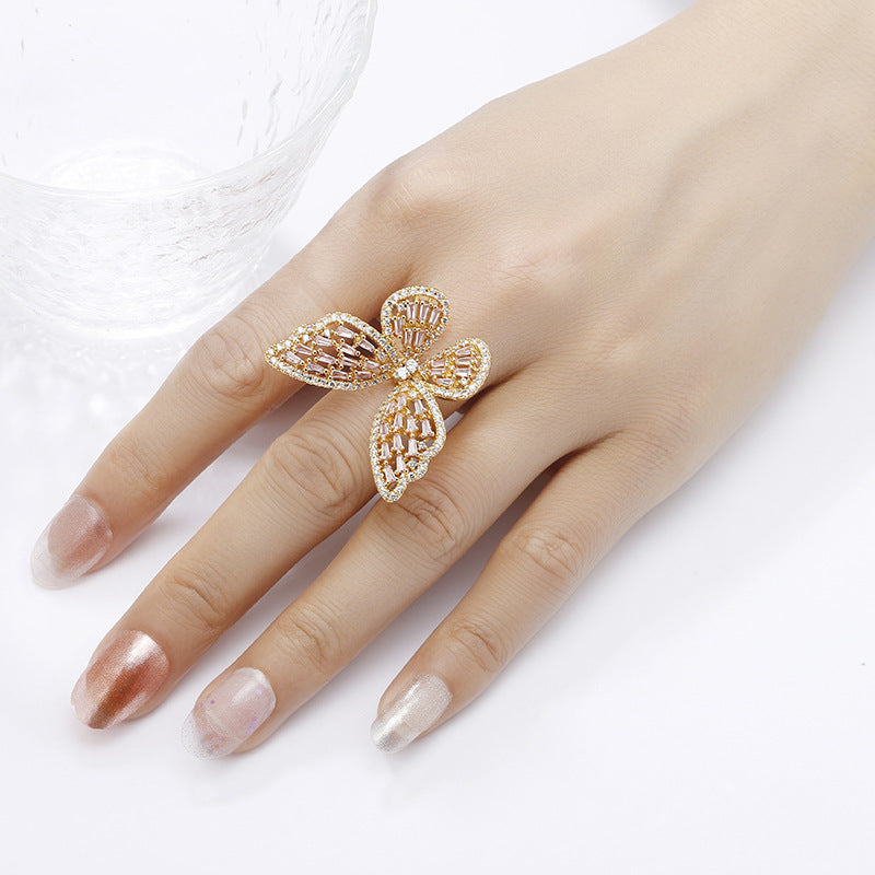 Zircon Butterfly Opening Female Personalized Cold Style Rings