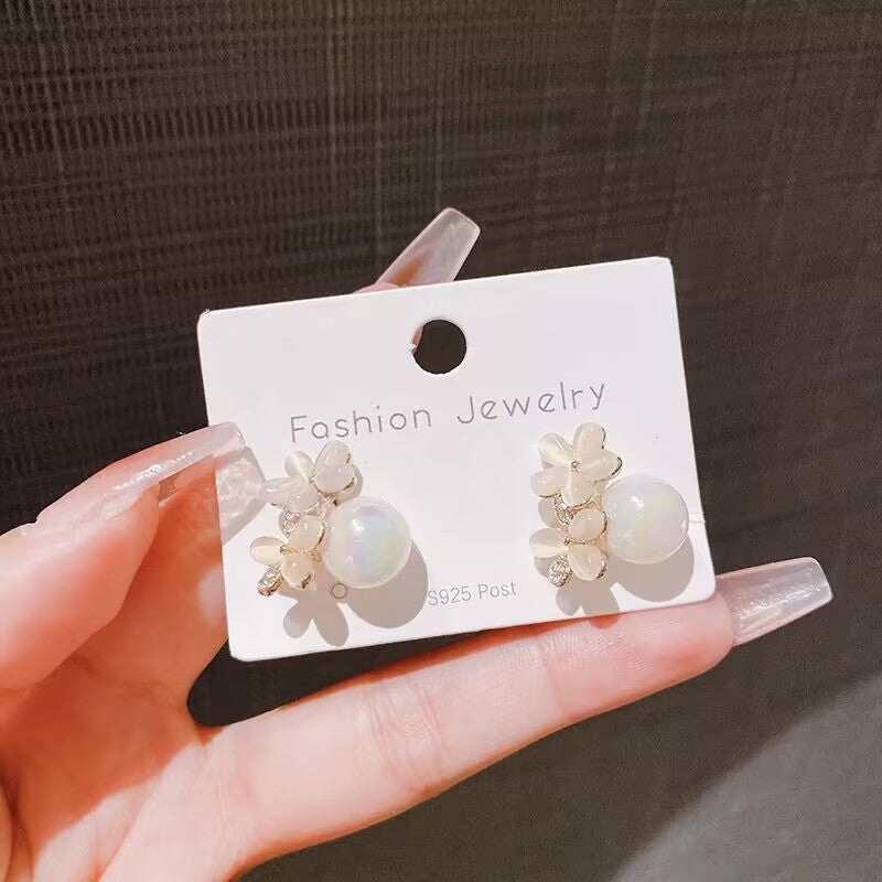 Women's Sier Needle Geometric Pearl Fashion Tassel Earrings