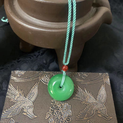 Women's & Men's Natural Jade Peace Buckle Braided Rope Necklaces