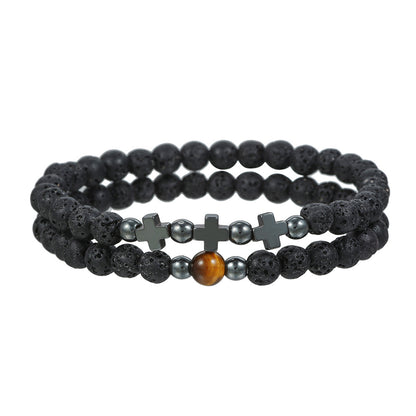 Men's Frosted Wooden Bead Hematite Beaded Suit Bracelets