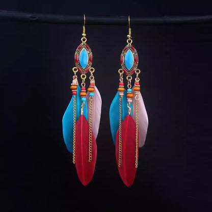 Ethnic Style Long Feather Temperamental Tassels Personality Earrings