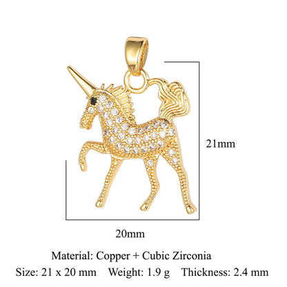 Unicorn Love Heart Color Zirconium Copper Pendants